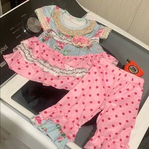 Pink Polka Dot Ruffle Outfit 12-18 months